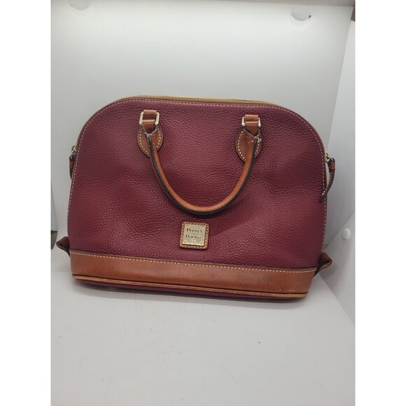 Dooney and Bourke Vtg Pebble Grain Domed Satchel Handbag Too Zip Red Wine - Picture 1 of 12